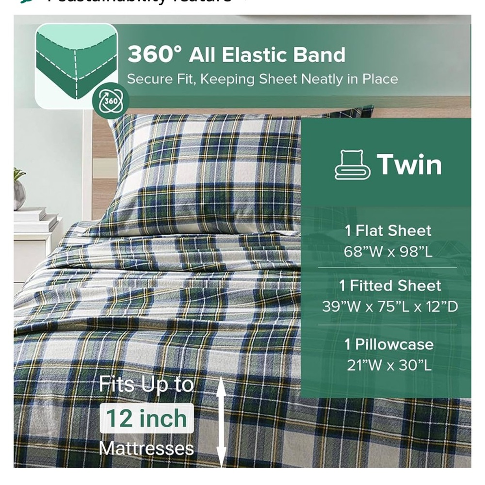Comfort Spaces Cotton Flannel Sheets- NWT